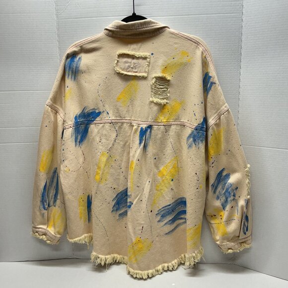 POL LARGE DENIM JACKET PAINTED & DISTRESSED! 25.50" PTP - Picture 7 of 11